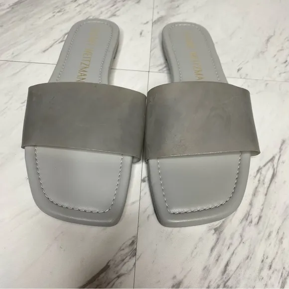 Stuart Weitzman Square Toe Gray Slide Sandal 8 1/2 B