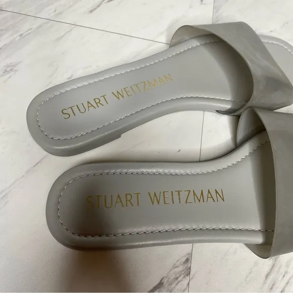 Stuart Weitzman Square Toe Gray Slide Sandal 8 1/2 B