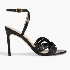 Stuart Weitzman Twist Sleek Black Leather Heels Sandals Open Toe 6.5