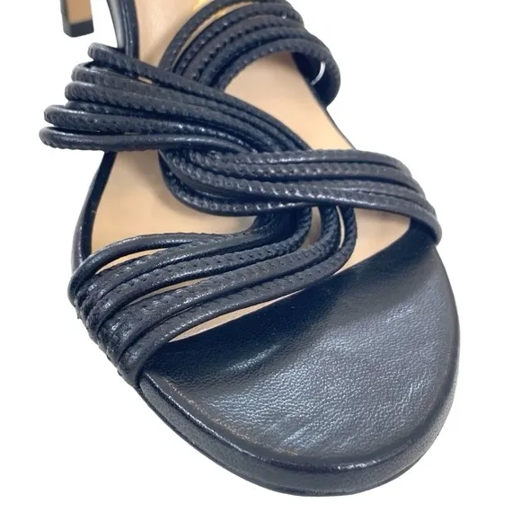 Stuart Weitzman Twist Sleek Black Leather Heels Sandals Open Toe 6.5
