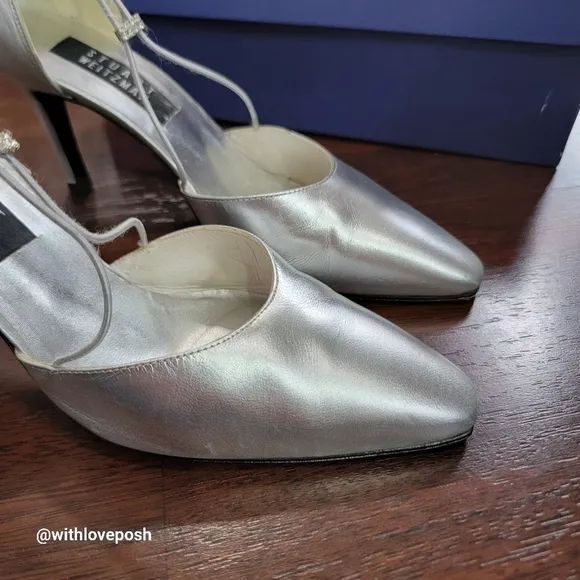 Stuart Weitzman Vintage silver closed pointed toe sandals
