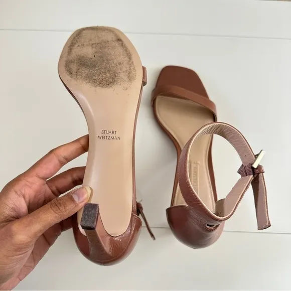 Stuart Weitzman Women's Ankle Strap Open Toe Heels Sandals in Blush Pink sz 8M
