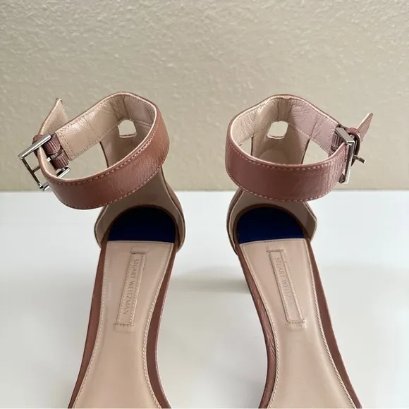 Stuart Weitzman Women's Ankle Strap Open Toe Heels Sandals in Blush Pink sz 8M