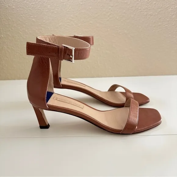 Stuart Weitzman Women's Ankle Strap Open Toe Heels Sandals in Blush Pink sz 8M