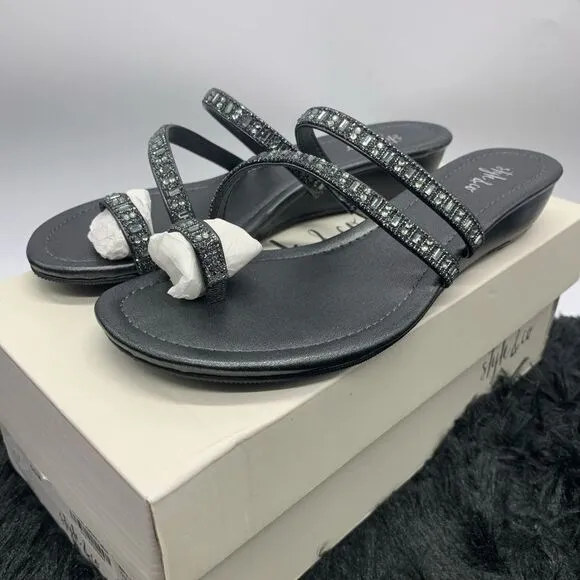 Style &amp; Co. Womens Hayleigh Open Toe Casual Slide Sandals, Slate, Size 5.5