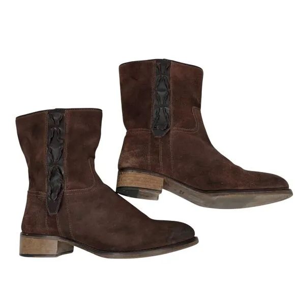 Sundance Boots 10 - 10.5 / 41 Brown Suede Leather Pull On Western Made in Italy