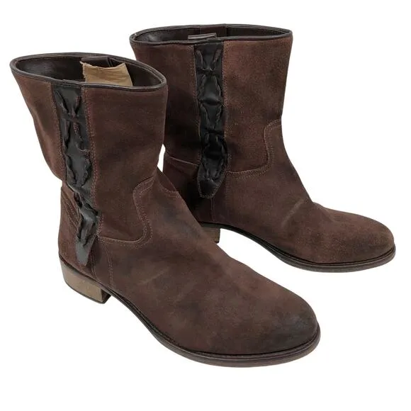 Sundance Boots 10 - 10.5 / 41 Brown Suede Leather Pull On Western Made in Italy