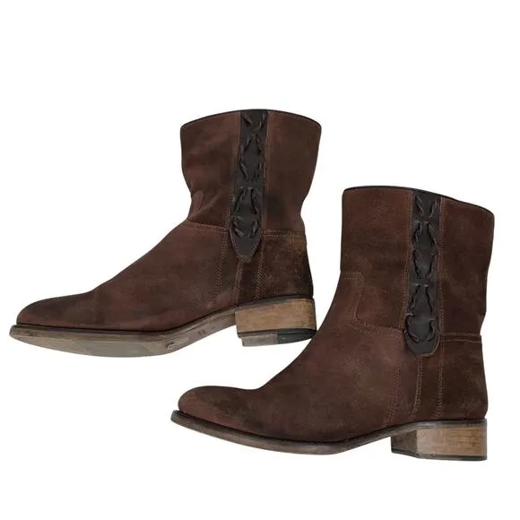 Sundance Boots 10 - 10.5 / 41 Brown Suede Leather Pull On Western Made in Italy