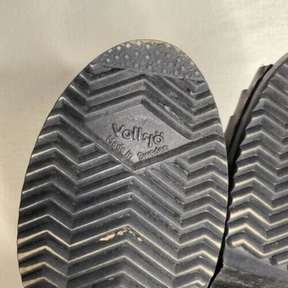 Sven Womens Size 40/US9.5-10 Silver/Black Wooden Soles Open Toe Swedish Sandals