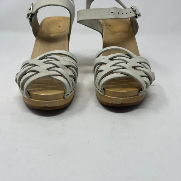 Swedish Hasbeens clogs sandals leather wood 38 cream