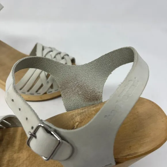 Swedish Hasbeens clogs sandals leather wood 38 cream