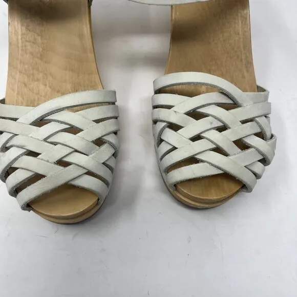 Swedish Hasbeens clogs sandals leather wood 38 cream