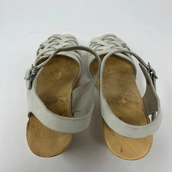 Swedish Hasbeens clogs sandals leather wood 38 cream