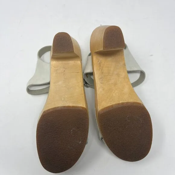 Swedish Hasbeens clogs sandals leather wood 38 cream
