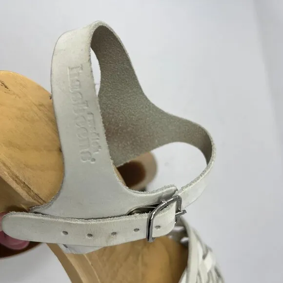Swedish Hasbeens clogs sandals leather wood 38 cream