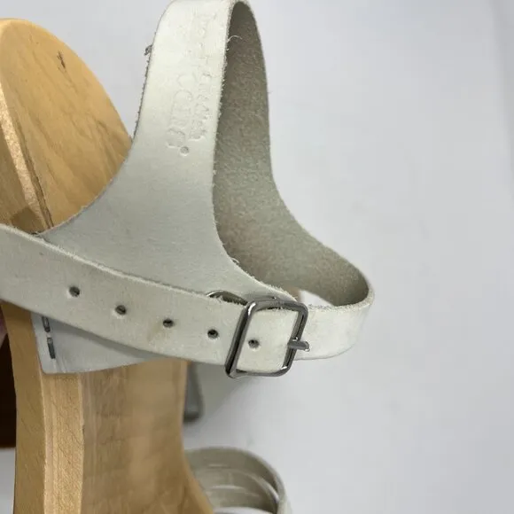 Swedish Hasbeens clogs sandals leather wood 38 cream