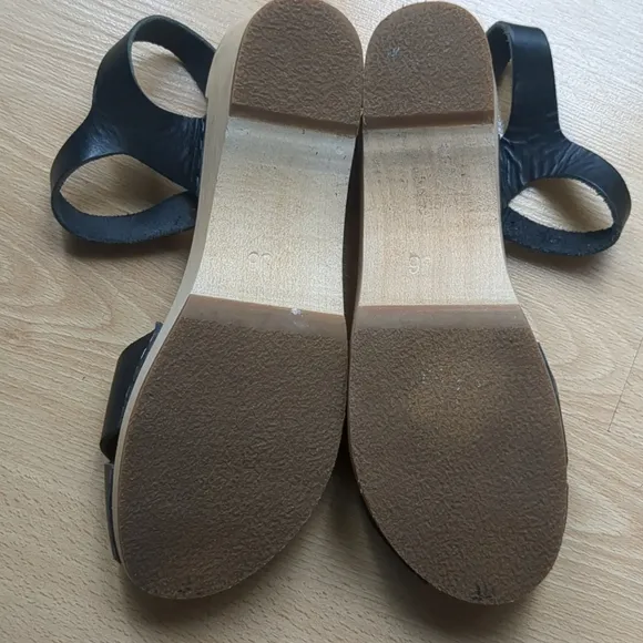 Swedish Hasbeens Mirja Clog Wooden Sandals Slingback Peep Toe Leather Size 6
