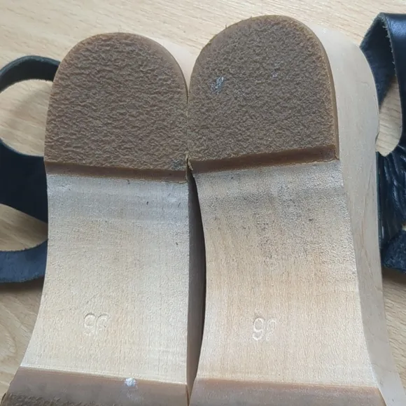 Swedish Hasbeens Mirja Clog Wooden Sandals Slingback Peep Toe Leather Size 6