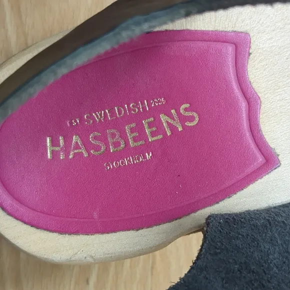 Swedish Hasbeens Mirja Clog Wooden Sandals Slingback Peep Toe Leather Size 6