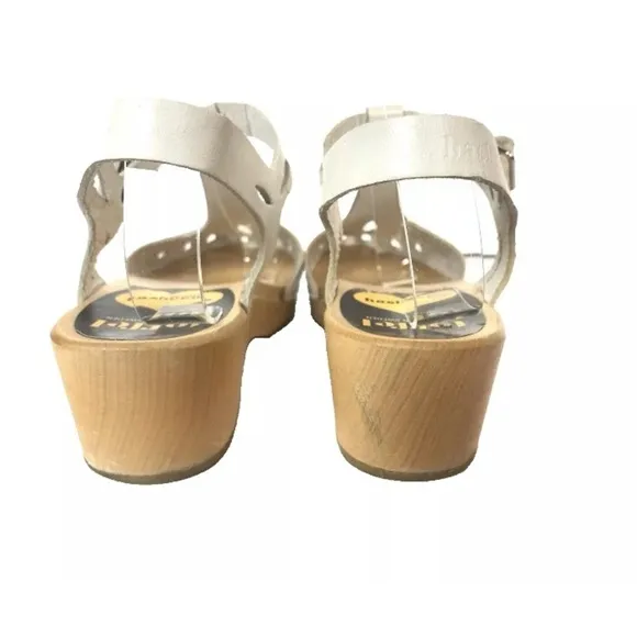Swedish Hasbeens Toffel Leather White Leather Ankle Strap Clog Sandals