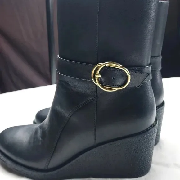 Talbots Rowan Wedge Bootie Leather Size 7M Black Ankle Boot