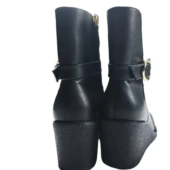 Talbots Rowan Wedge Bootie Leather Size 7M Black Ankle Boot