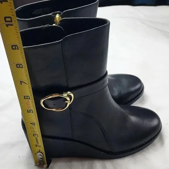 Talbots Rowan Wedge Bootie Leather Size 7M Black Ankle Boot
