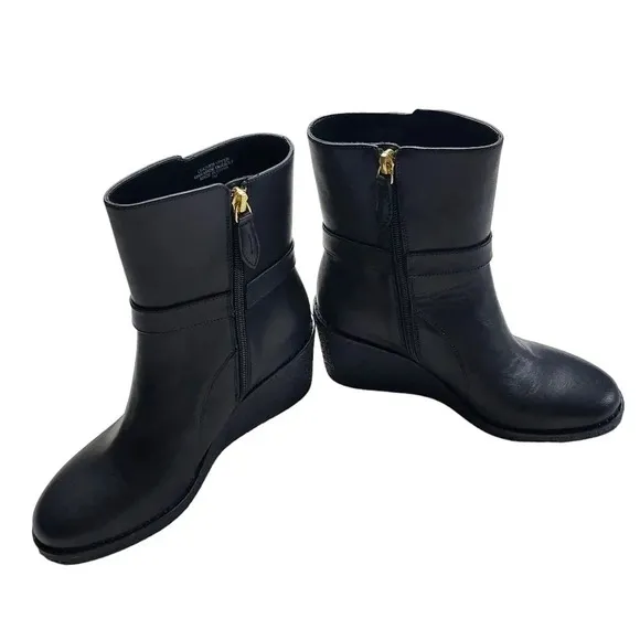 Talbots Rowan Wedge Bootie Leather Size 7M Black Ankle Boot