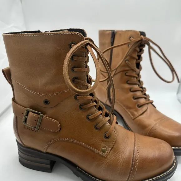 TAOS Crave Lace Up Full Grain Leather Boots Camel Brown Size EU 38 / US 7-7.5