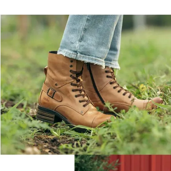 TAOS Crave Lace Up Full Grain Leather Boots Camel Brown Size EU 38 / US 7-7.5