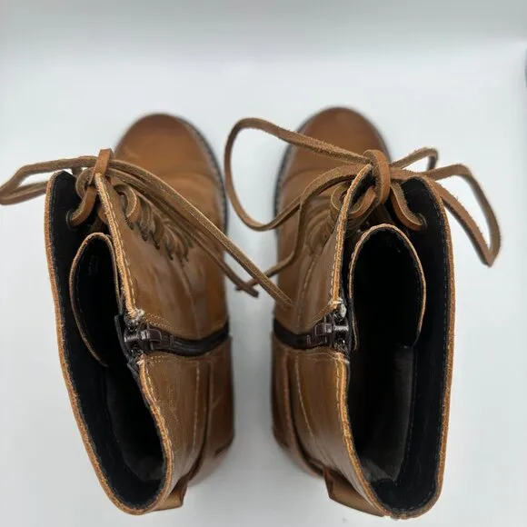 TAOS Crave Lace Up Full Grain Leather Boots Camel Brown Size EU 38 / US 7-7.5