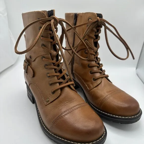 TAOS Crave Lace Up Full Grain Leather Boots Camel Brown Size EU 38 / US 7-7.5
