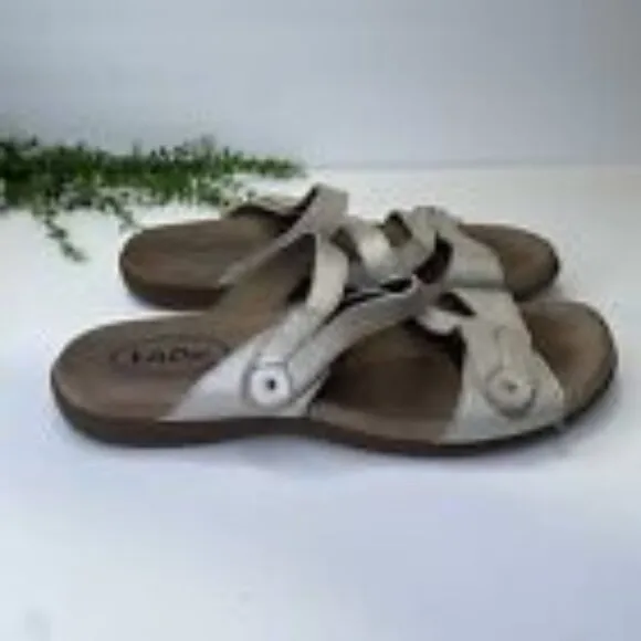 Taos Double U Leather Strappy Slide Sandals Size 9M in Silver Colorway
