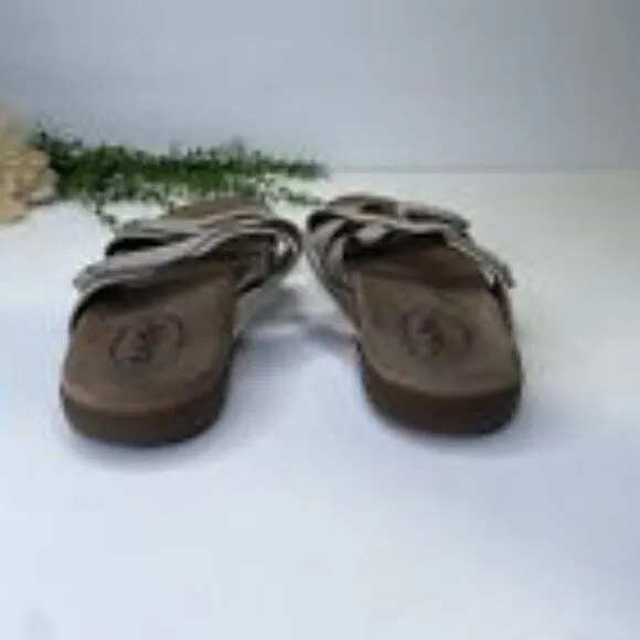 Taos Double U Leather Strappy Slide Sandals Size 9M in Silver Colorway