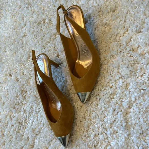 Ted Baker Women's Leather Pointed Toe Slingback Kinnip Sandals Yellow 8 US/38.5