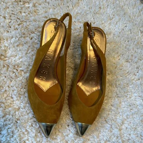 Ted Baker Women's Leather Pointed Toe Slingback Kinnip Sandals Yellow 8 US/38.5