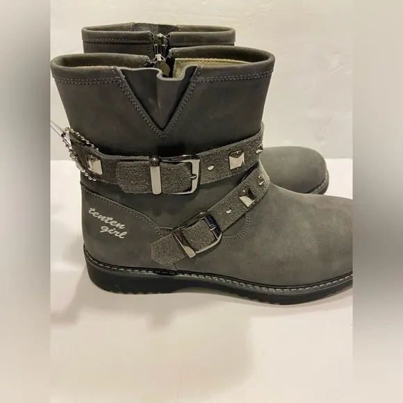 Ten Ten Girls Youth Leather Booties Size EURO 35/US 3.5 Gray Boots Arch Support
