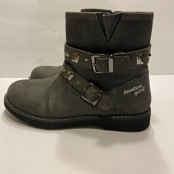 Ten Ten Girls Youth Leather Booties Size EURO 35/US 3.5 Gray Boots Arch Support
