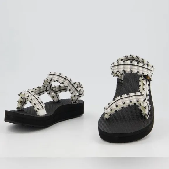 Teva Midform Fray Striped Sandals - Black/Gray - 9 - New w/o Box