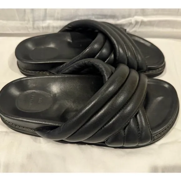 THE BALI TAILOR NWOB Oska Cushioned Leather Criss Cross Slide Sandals Black 7