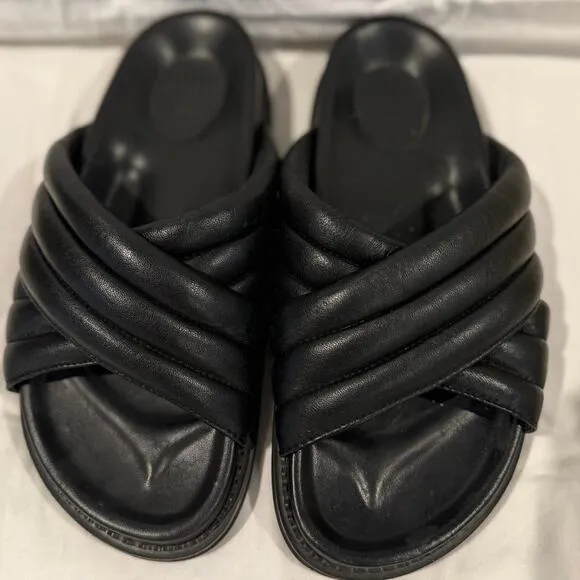 THE BALI TAILOR NWOB Oska Cushioned Leather Criss Cross Slide Sandals Black 7