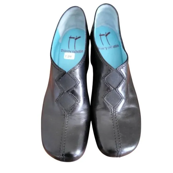 Thierry Rabotin Black Leather Slip-On  Cutout Wedge Shoes Size 7.5M