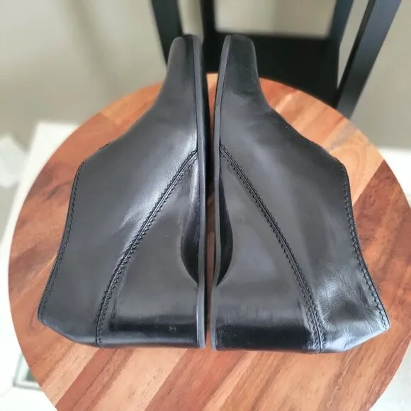 Thierry Rabotin Black Leather Slip-On  Cutout Wedge Shoes Size 7.5M