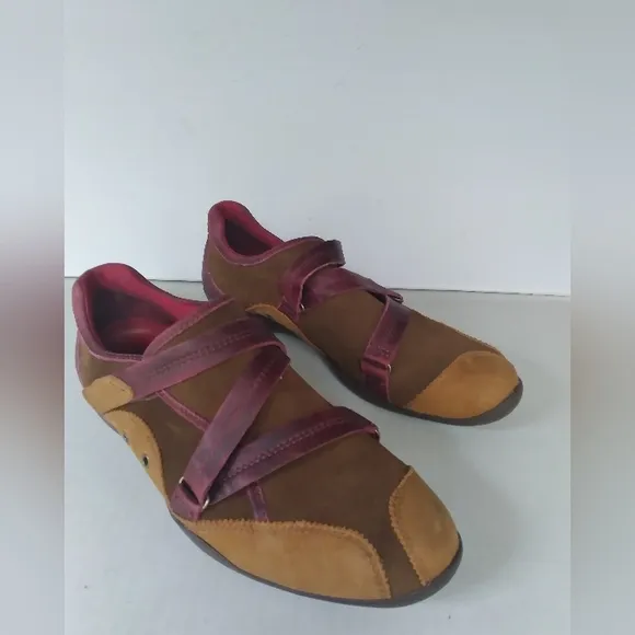 Timberland Brown &amp;‎ Burgundy Leather Comfort Strappy Flats Casual Walking Shoes