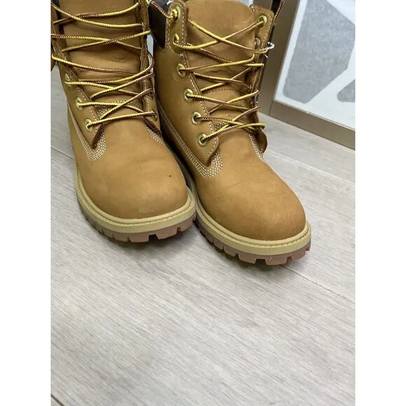Timberland Premium 6” Waterproof Boot Girls Boys Youth Wheat Nubuck Leather 4.5