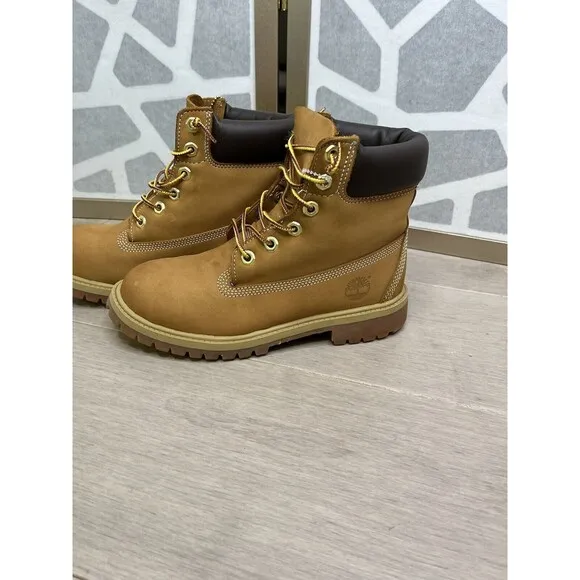 Timberland Premium 6” Waterproof Boot Girls Boys Youth Wheat Nubuck Leather 4.5