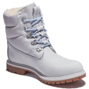 Timberland Premium Puffer Boots Leather Hiker Booties Light Grey Size 6 NEW