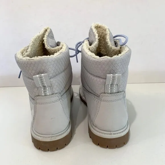 Timberland Premium Puffer Boots Leather Hiker Booties Light Grey Size 6 NEW