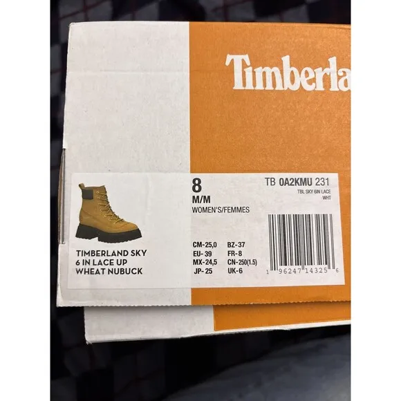 Timberland Sky Women's Inch Lace up Combat Platform Leather Boot Wheat Sz 8 New