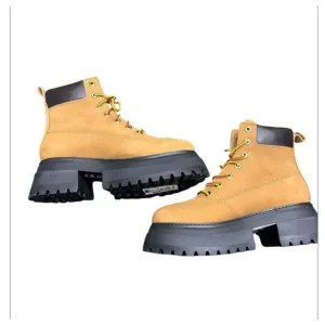 Timberland Sky Women's Inch Lace up Combat Platform Leather Boot Wheat Sz 8 New